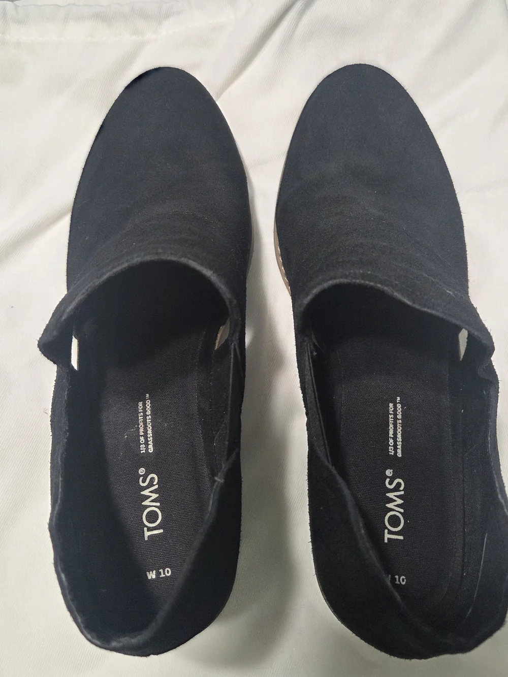 TOMS Goldie Black Suede Wedge Booties with Stacked Heel